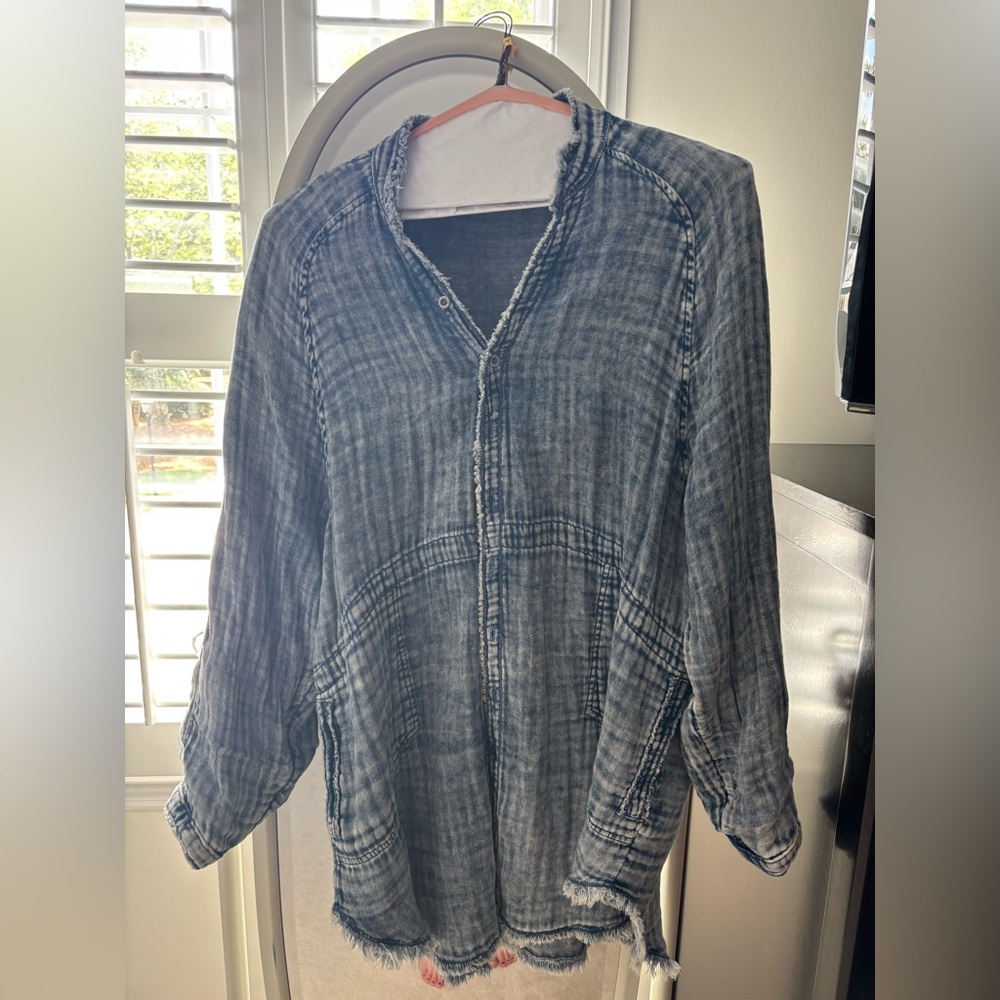 We The Free Blue Denim Top